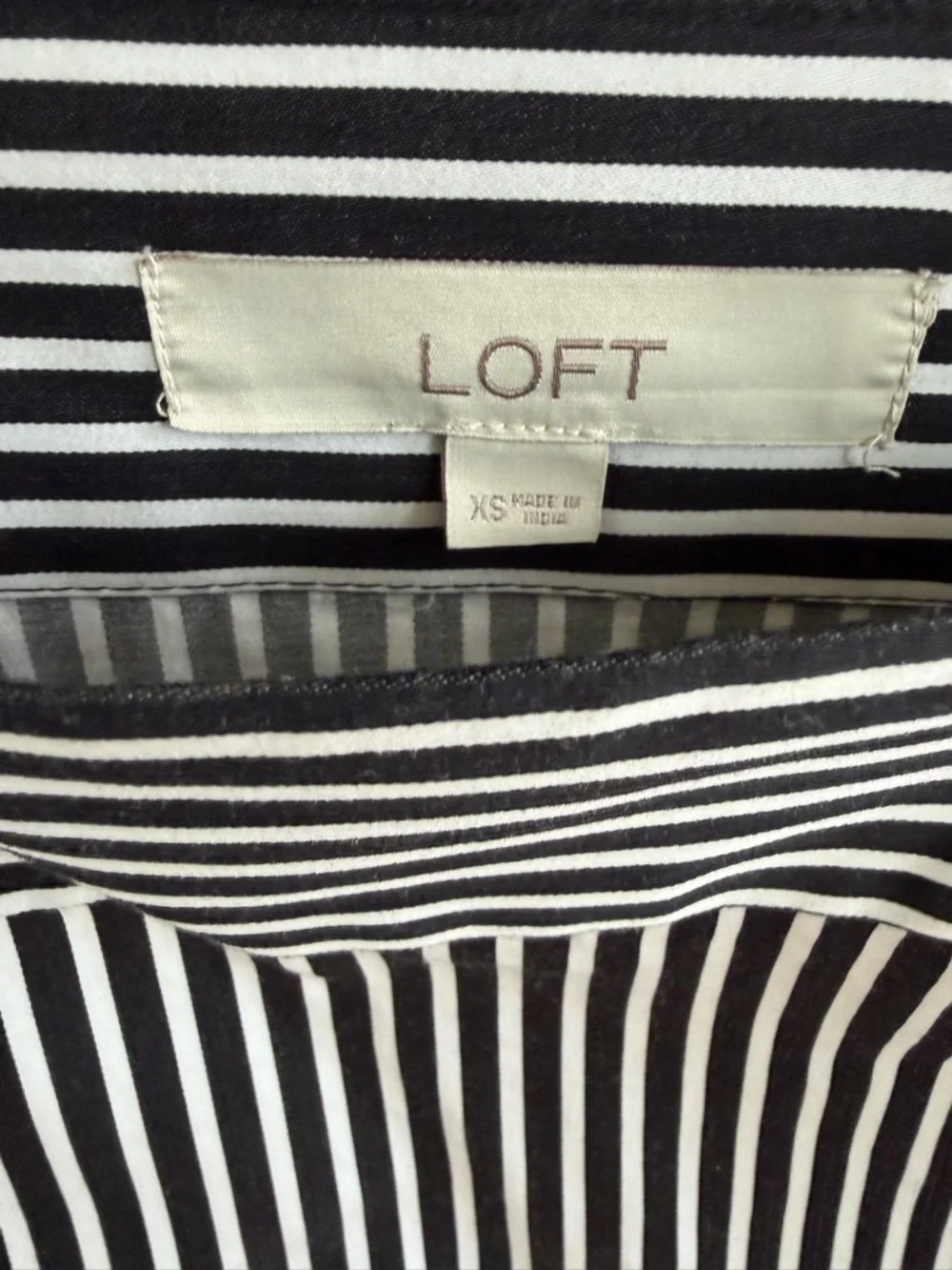 LOFT Black & White Striped Square-Neck Blouse | XS